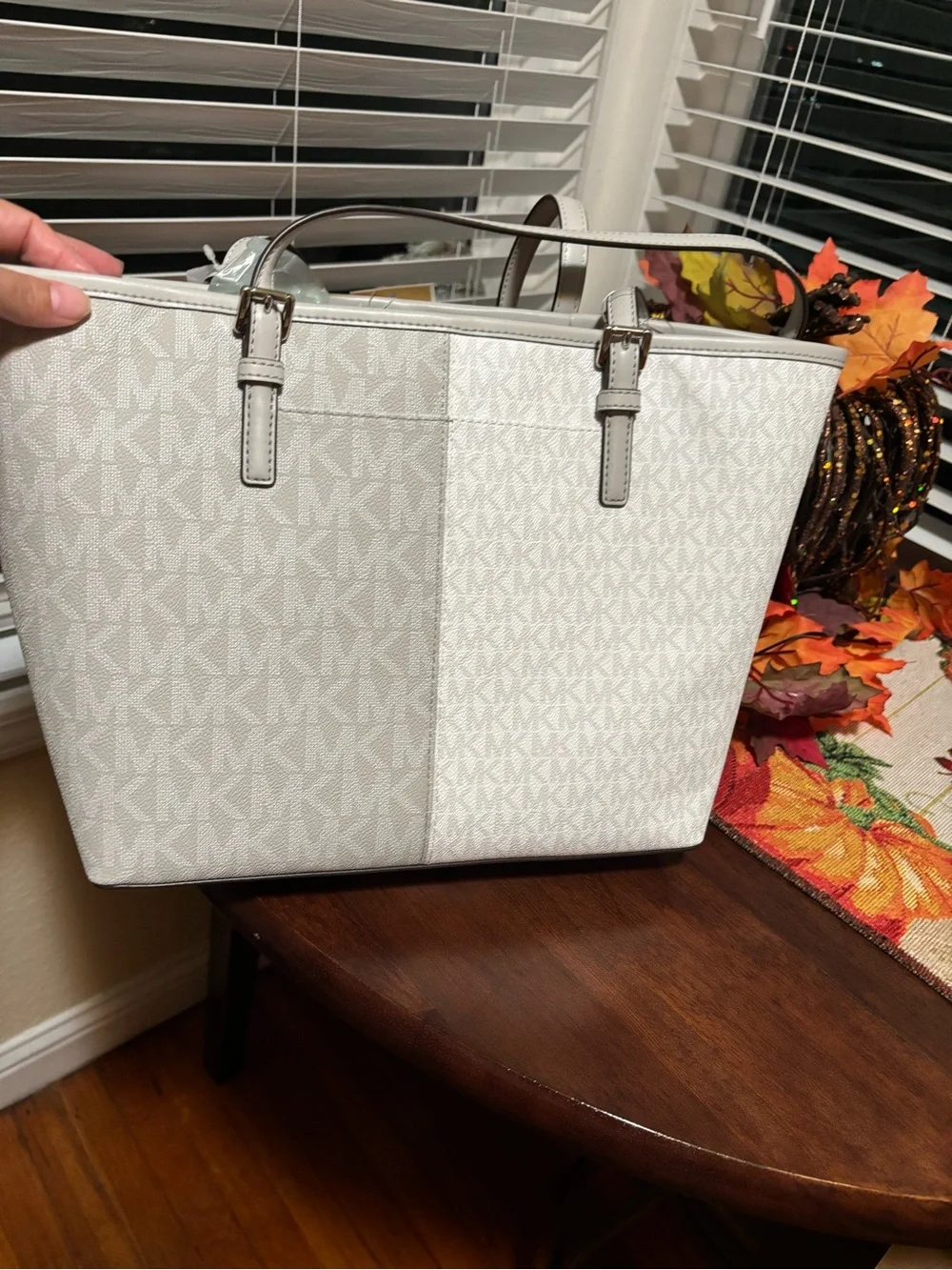 Michael Kors Light Gray Signature Tote with Logo Charm